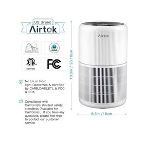 Airtok AP0601 Air Purifier White NEW H13 True HEPA Quiet Aroma Pad 10in
